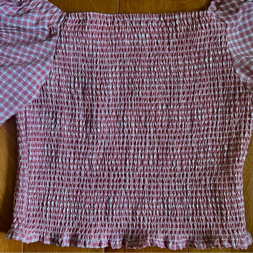 BB Dakota Pink Gingham Smocked Puff Sleeve Crop Top Size M Cottagecore coquette - Picture 4 of 10